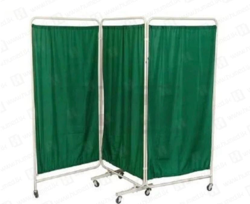 Bed Screen - 3-Panel Stainless Steel Privacy Screen with Green Curtains - Mobile and Durable 1 bed screen hospital sri lanka